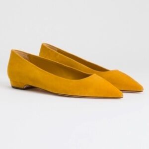 Good American The‎ Statement Flat in Mustard Yellow Suede 7